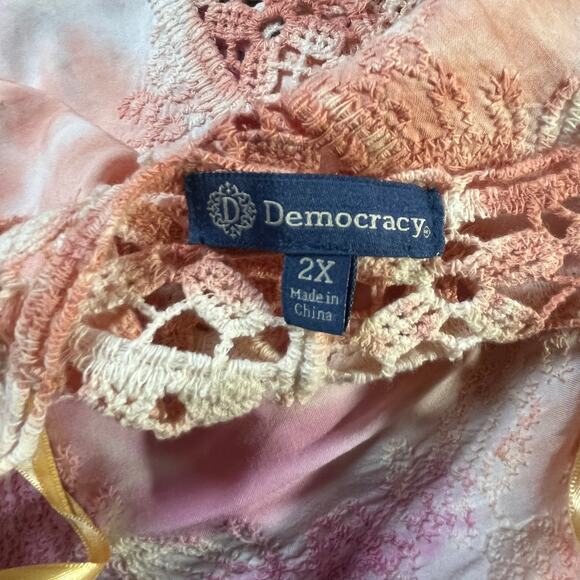 Democracy Kimono Top Womens 2X‎ Multicolor Tie Dye Crochet Trim Open Front Boho - Picture 7 of 11